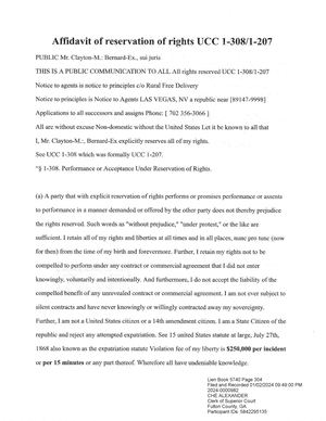 Affidavit of reservation of rights UCC 1 308/ 1 207