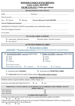 Fiche Enfant 2024