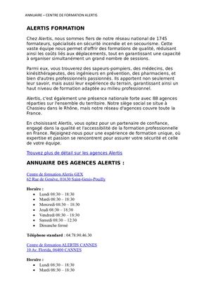 Annuaire Centre De Formation Alertis