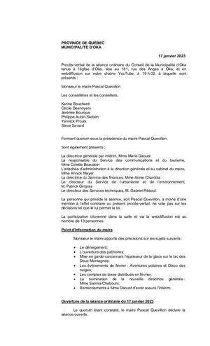 2023 01 17 - Séance Ordinaire