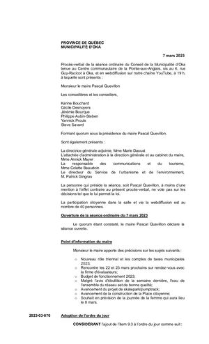 2023 03 07 - Séance Ordinaire