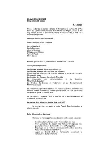 2023 04 04 - Séance Ordinaire