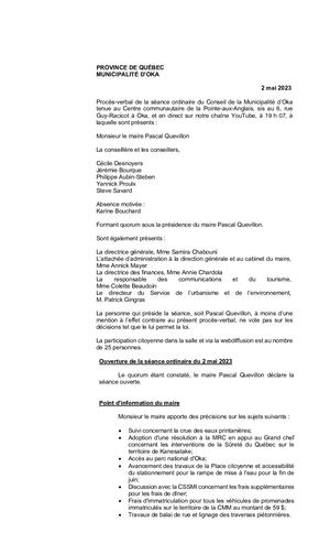 2023 05 02 -Séance Ordinaire