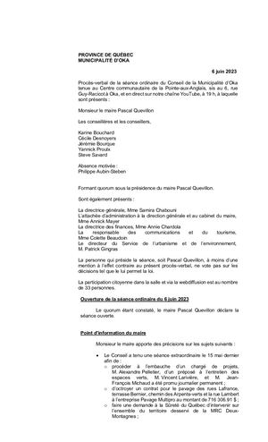 2023 06 06 - Séance Ordinaire
