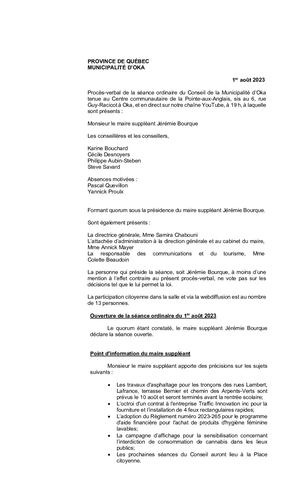 2023 08 01 - Séance Ordinaire