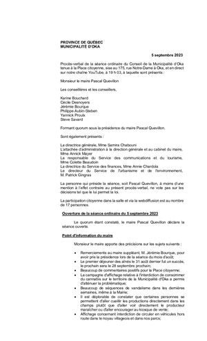 2023 09 05 - Séance Ordinaire