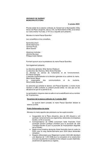 2023 10 03 - Séance Ordinaire