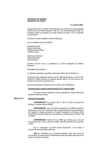 2023 10 11 - Séance Extraordinaire