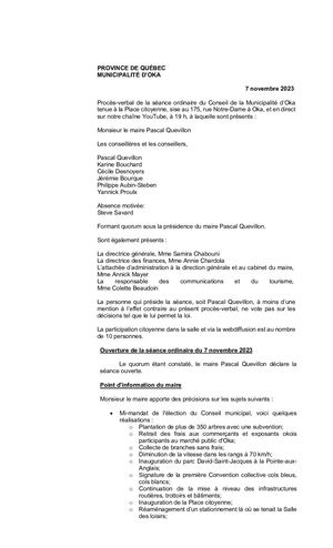 2023 11 07 - Séance Ordinaire