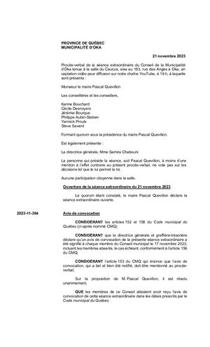2023 11 21 - Séance Extraordinaire