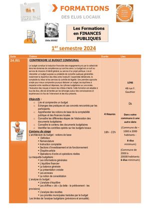 Calendrier Formations Finances 1er Semestre 2024