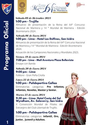 Programa del concurso nacional e internacional de Marinera 2024