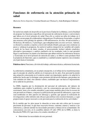 Funciones De Enfermería En La Atención Primaria De Salud
