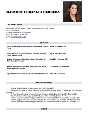 Cv Maryory Urdaneta 2023