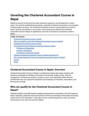 Unveiling The Chartered Accountant Course In Nepal