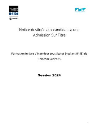 Admission Télécom Sudparis FISE Notice 2023