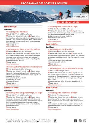 Programme Raquettes du 13 au 19 janvier 2024