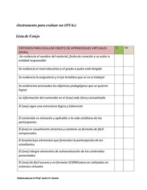 Lista De Cotejo Para Evaluar Un Ova