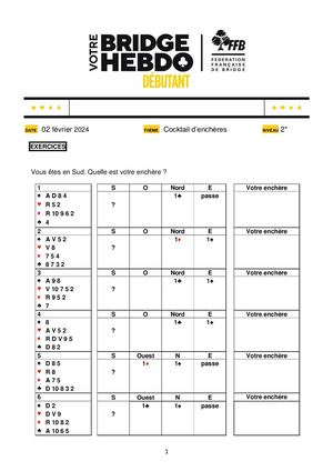 101. Exercice Votre Bridge Hebdo Débutant 02 02 2024