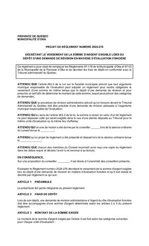 2024-01-16 - Projet de Règlement 2024-276 (relatif au rôle d'évaluation)