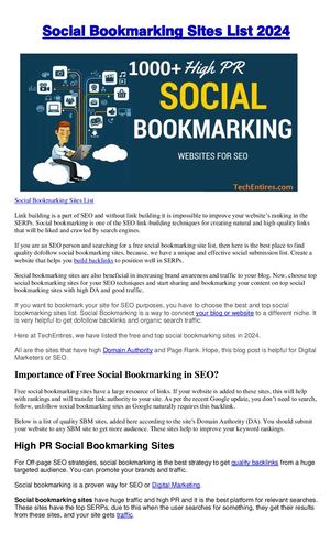 Social Bookmarking Sites List 2024