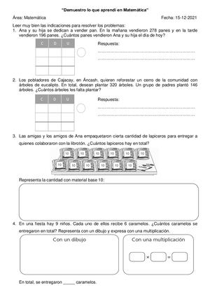 Demuestro Lo Que Aprendi Matemática 15 De Diciembre