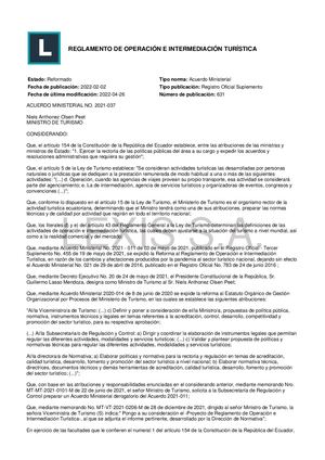 2022 Reglamento De Operación E Intermediación Turística
