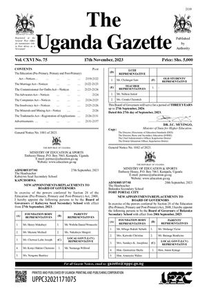 Gazette No 75 Of 17th November, 2023