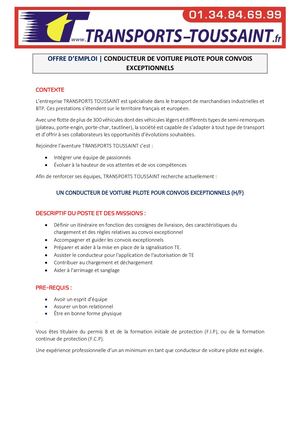 OFFRE D'EMPLOI - VOITURE PILOTE