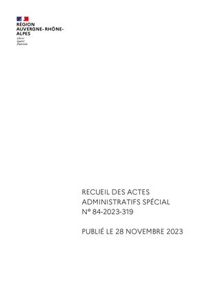28novembre2023 N° 1 Recueil 84 2023 319 Recueil Des Actes Administratifs Special 1