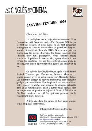 Janvier-Février 2024 programme Cinglés du Cinéma
