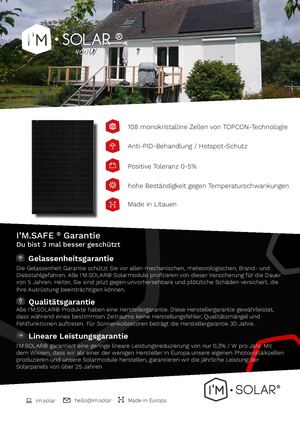Technisches Datenblatt zu I'M SOLAR Solarmodule 400W Schwarz MADE IN EU