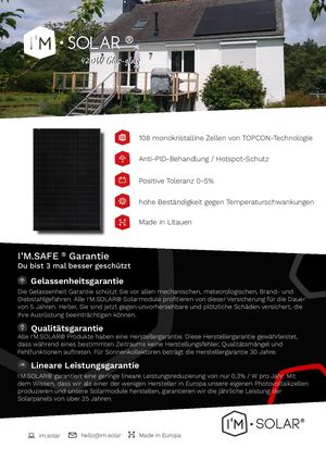 Technisches Datenblatt zu I'M SOLAR Solarmodule 420W Black Glas-Glas MADE IN EU