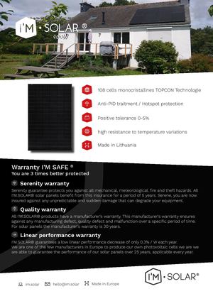 Technical sheet for I'M SOLAR solar panels 400W Black MADE IN EU