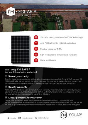 Technical sheet for I'M SOLAR solar panels 410W MADE IN EU