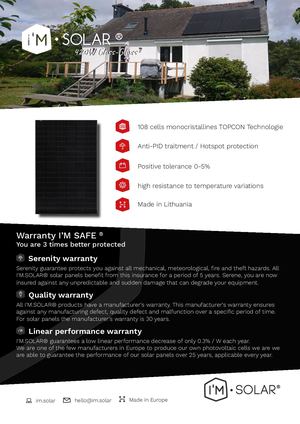 Technical sheet for I'M SOLAR solar panels 420W Glass-Glass MADE IN EU
