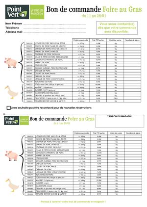 Bon de commande Foire au gras - Point Vert Euralis
