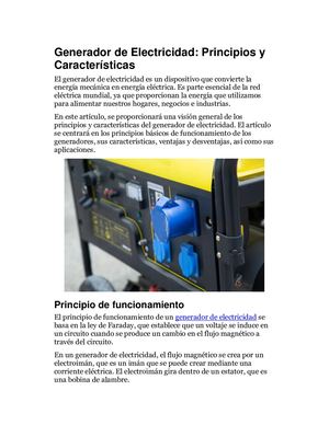 Generador De Electricidad Principios Y Características