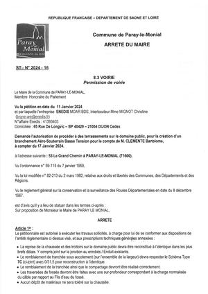 PERMISSION DE VOIRIE ENEDIS