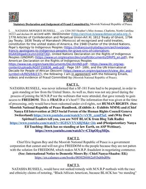 SD of FRAUD for Moorish National Republic of Peace