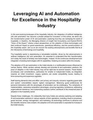 Leveraging Ai And Automation For Excellence In The Hospitality Industry
