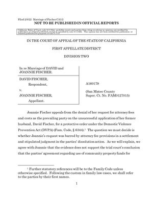 In Re Marriage Of David Fischer, Chief Revenue Officer of Facebook/Meta And Joannie Fischer David Fischer, V Joannie Fischer A160179