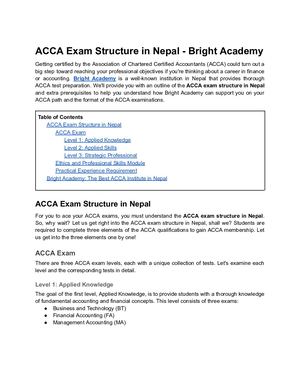 Acca Exam Structure In Nepal Bright Academy