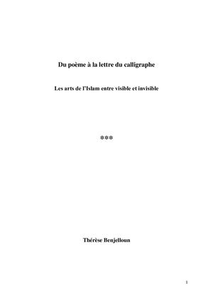 Du Poème à La Lettre Du Calligraphe