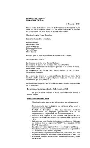 2023 12 05 - Séance Ordinaire