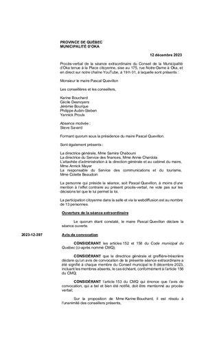 2023 12 12 - Séance Extraordinaire Budget