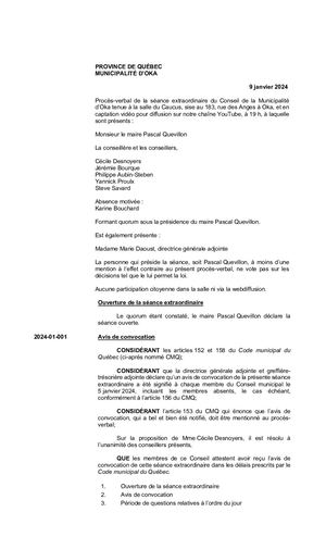 2024-01-09 - Séance extraordinaire