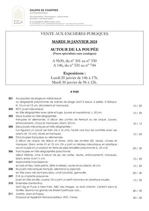 30/01/2024 - Chartres - Autour De La Poupee (vente Spécialisée Sans Catalogue)