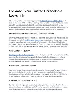 Lockman Your Trusted Philadelphia Locksmith