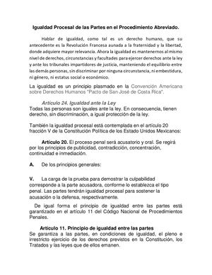 Igualdad Procesal De Las Partes En El Procedimiento Abreviado